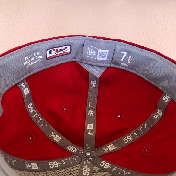 New Era 59fifty Red Black White Cincinnati Red Baseball Fitted Cap Hat 7 3/8 - Picture 12 of 12